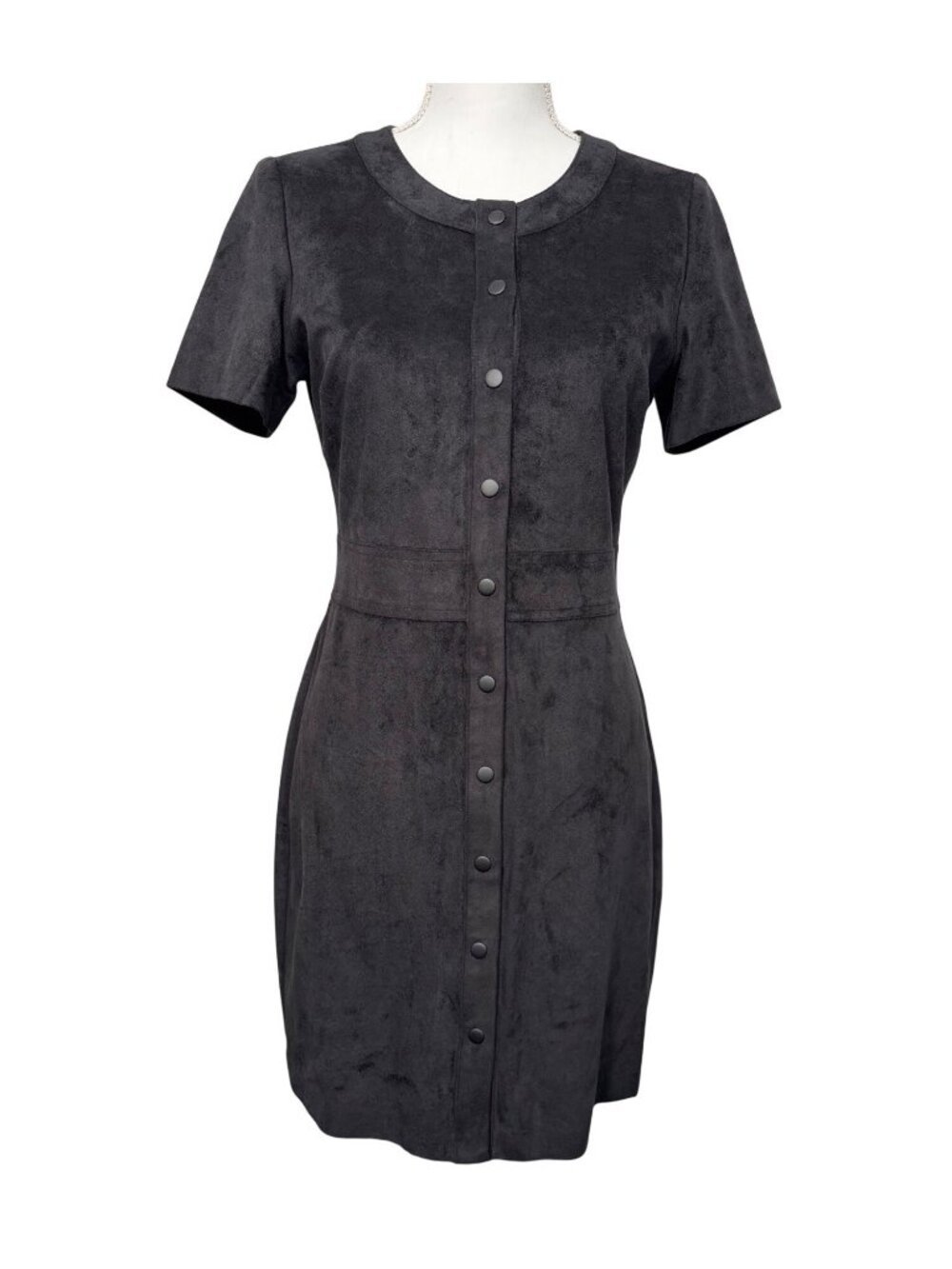 Kenneth Cole New York Faux Suede Button-Front Short Sleeve Dress 2 Black  Soft
